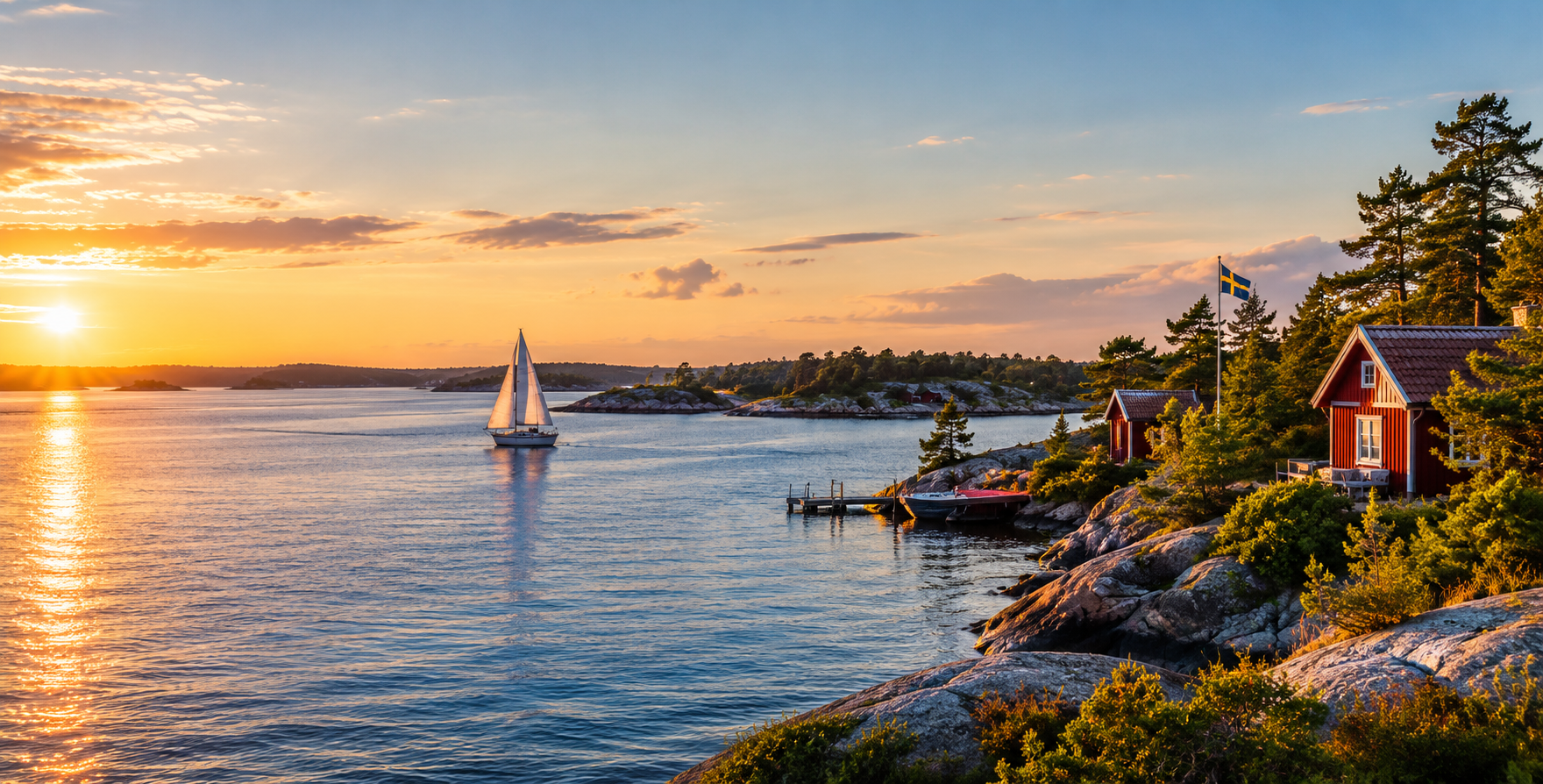 Stockholms skärgård i kvällsljus